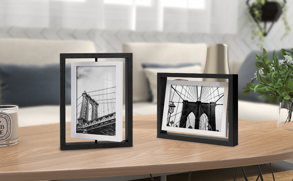 SUMGAR 5x7 Picture Frames Rotating Floating Frames Set of 2, Double