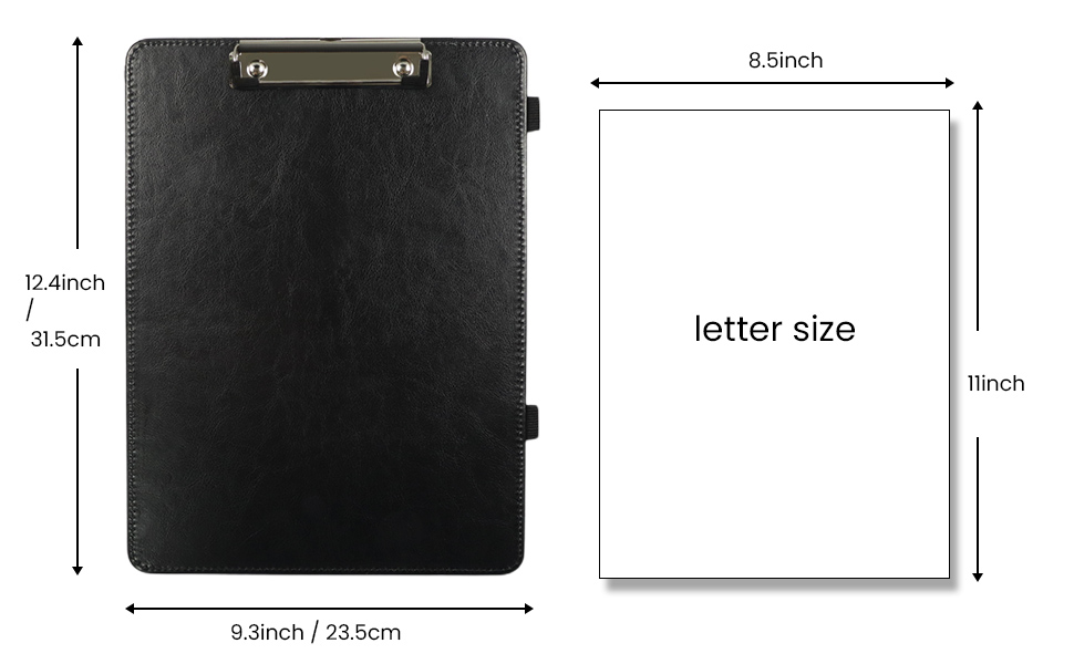 HANDEWO Black Leather Clipboard with Low Profile Clip