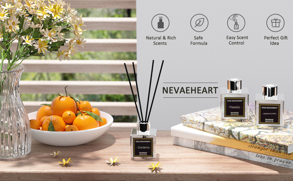 NEVAEHEART Reed Diffuser Set, Gardenia/Freesia/Jasmine