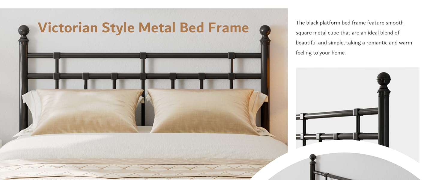 iPormis Metal Bed Frame Queen Size with Vintage Headboard