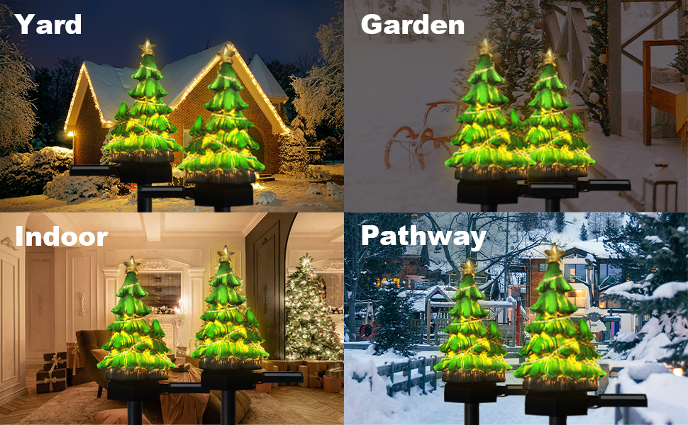 Solar Lights Christmas Tree Decorations 2Pcs Outdoor