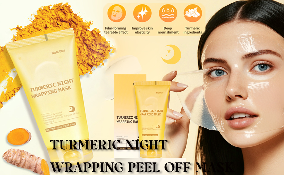 turmeric collagen night wrapping mask, hydrating & firming peel-off facial care hydrolyzed