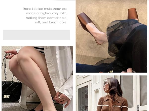 Adrizzlein Mule Heels for Women Square Toe Kitten Heel Satin