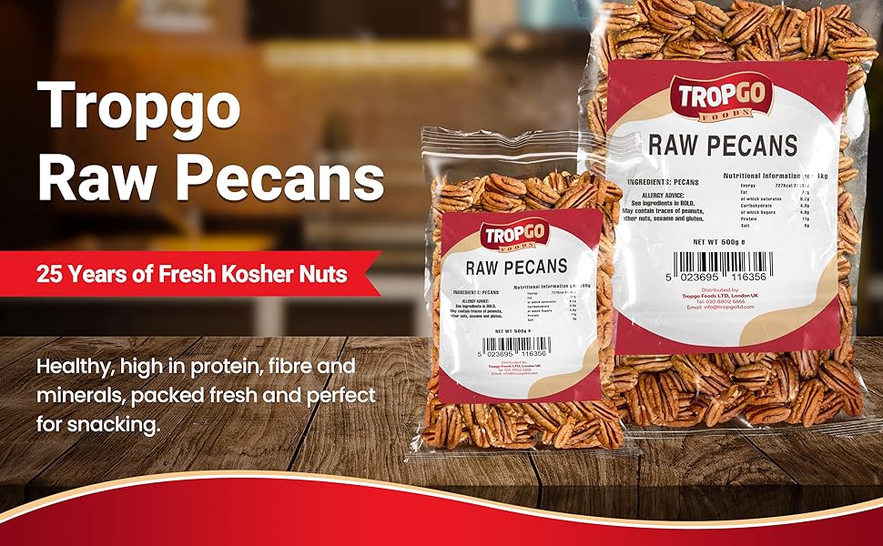 Tropgo Raw Pecan Nuts Fresh Whole Food Pecan Snack High Fibre and Protein Rich Food Snack