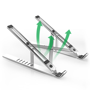 CROWNVIZ Aluminium Alloy Laptop Stand: Adjustable 7 Angles, Anti-Slip Rubber Pads, Foldable Design for 9-15.6 Inch Laptops – Perfect for Home Office, Gaming, and Travel (Silver) 8 Ventilated Construction