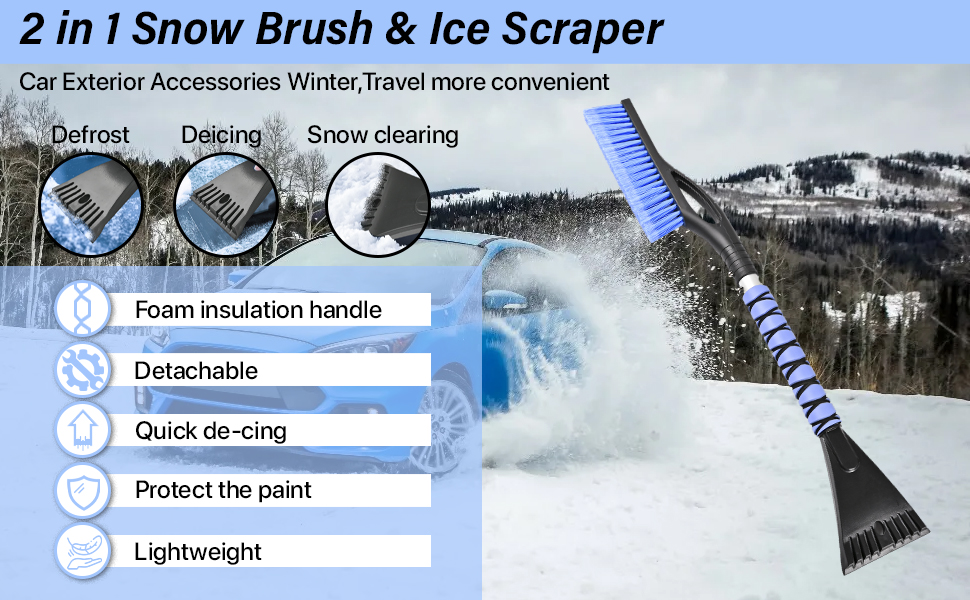 YLCVBUD 27" Snow Brush and Ice Scrapers Detachable Pivoting, Soft Bristle Head,Foam