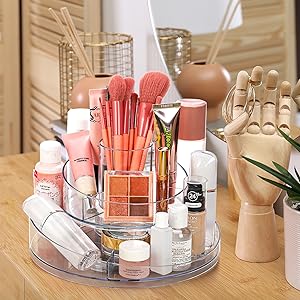 Organizador de Maquiagem Giratório 360° em Acrílico Transparente - Prateleiras Ajustáveis para Cosméticos, Batons e Cuidados com a Pele - Ideal para Penteadeiras | .br 12 organizador de penteadeira; organizador acrilico maquiagem
