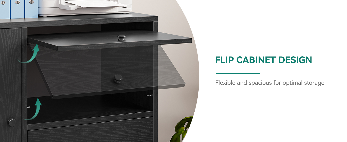 YITAHOME 3-Drawer Sideboard with Power Outlets, Storage Cabinet, Cupboard, Wooden Lateral File Cabinet, Printer Stand for Home Office, Black, 80x40x90 cm 16 Storage Cabinet