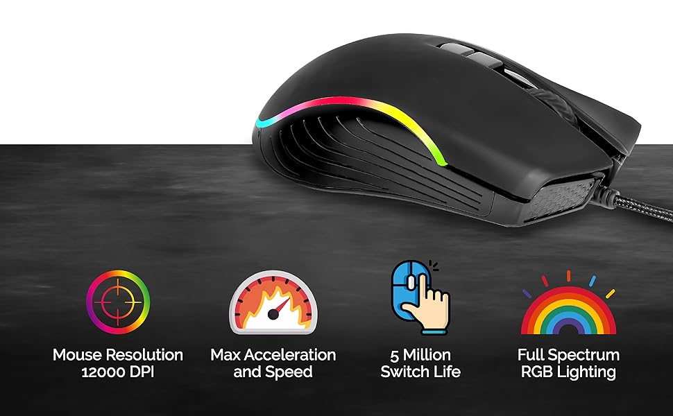 TVS Electronics Champ Pixl Wired Gaming RGB Mouse with 5 Million Switch Life