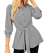 GRACE KARIN Peplum Tops for Women Tie Front Striped Button Down Shirt Collared Long Sleeve Busine...
