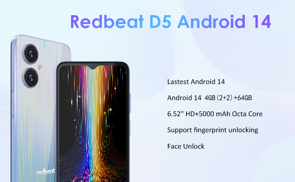 Unlocked Phones D5 Android 14 Smartphone, 8-core 1.6GHz