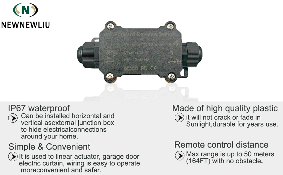 NEWNEWLIU DC12V Forward and Reverse Remote Control Switch，Waterproof