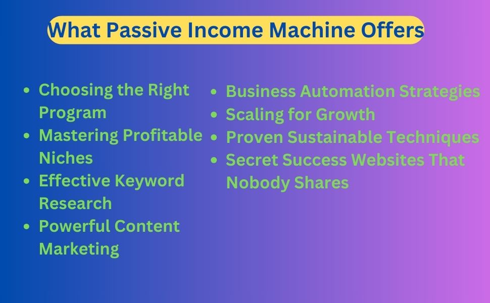 What Passive Income Machine Offers