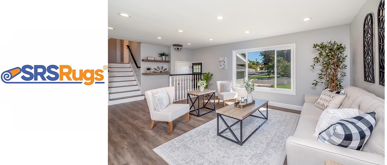 SRS Rugs Vintage Rug Living Room Distressed Dining Room Blue Rug Low Pile Traditional Vintage Mat