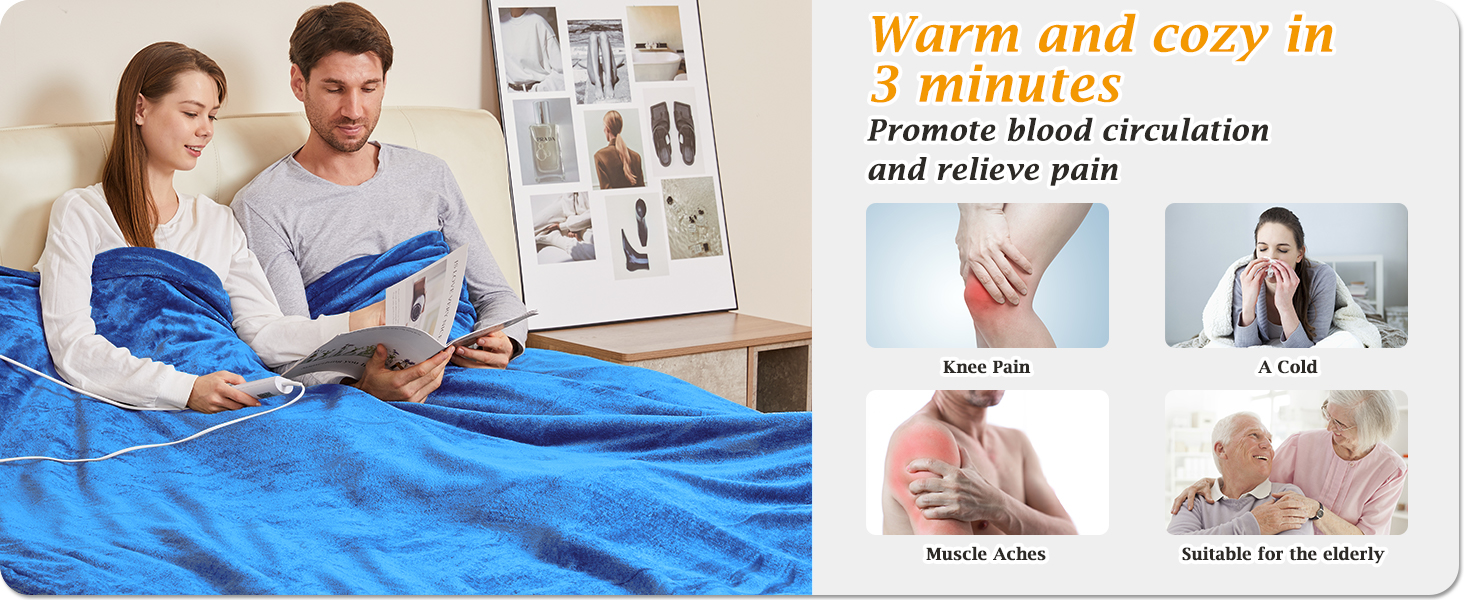 Mia&Coco Electric Heated Blanket Throw Flannel Sherpa Fast Heating