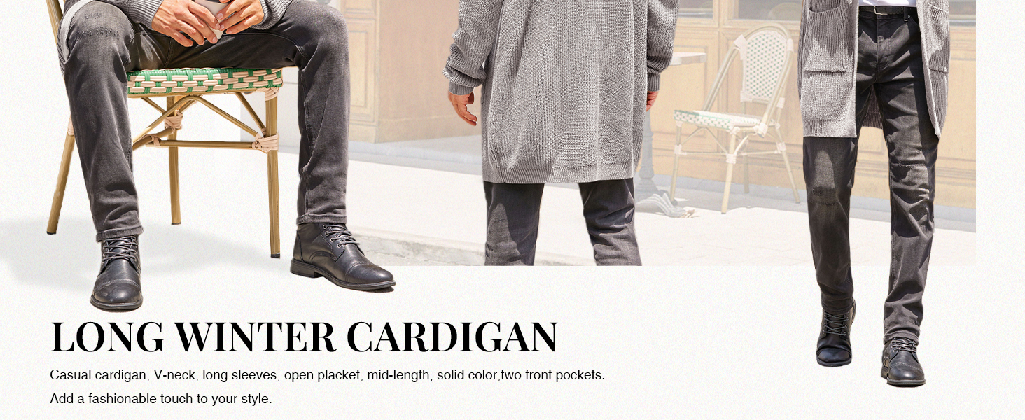 Mens Cardigan Sweater Casual V Neck Open Front Ribbed Long Winter Sweaters