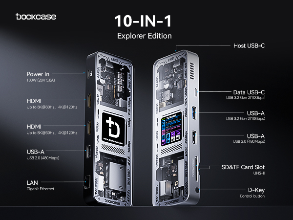 Dockcase 10-in-1 USB-C ハブ100W PD 8K 4K Amazon.com: DOCKCASE Visual Smart USB C Hub (10-in-1) with