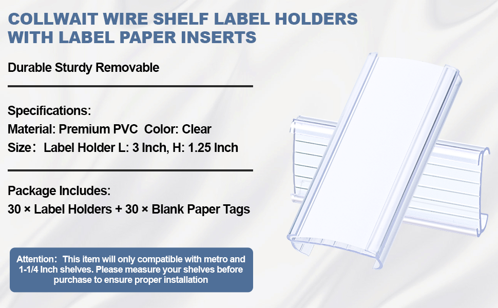 Collwait 30 Pcs Label Holder Shelf Labels, Wire Shelf Label Holder with Label Paper