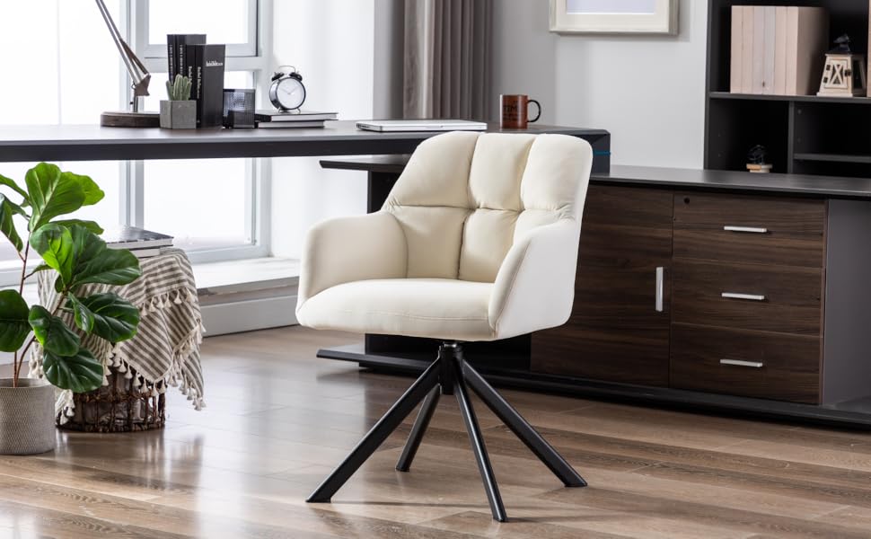 Desk Chair Modern Swivel Task Chair Without Wheels For Bedroom Home Office, Velvet, White 11 1