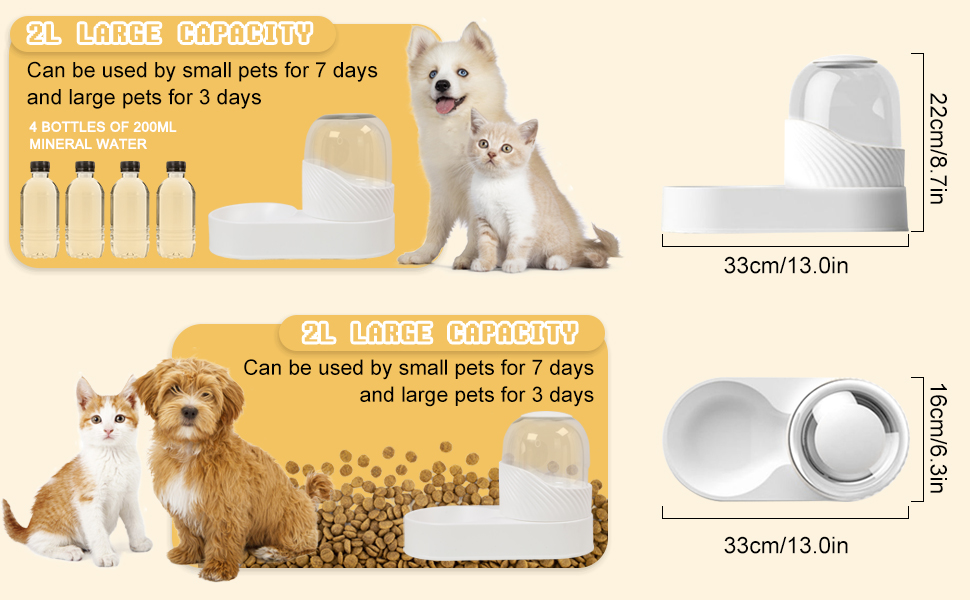 Automatic Cat Feeder and Water Dispenser Set, 4L Gravity Pet Food Bowl and Water