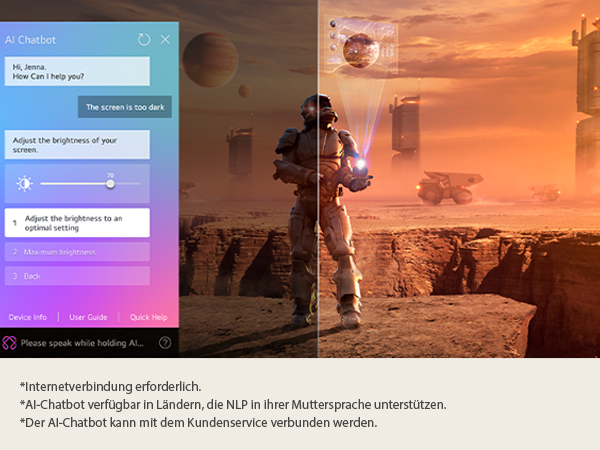Nutzer sagt AI-Chatbot, dass der Bildschirm zu dunkel ist, Chatbot löst das Problem automatisch.