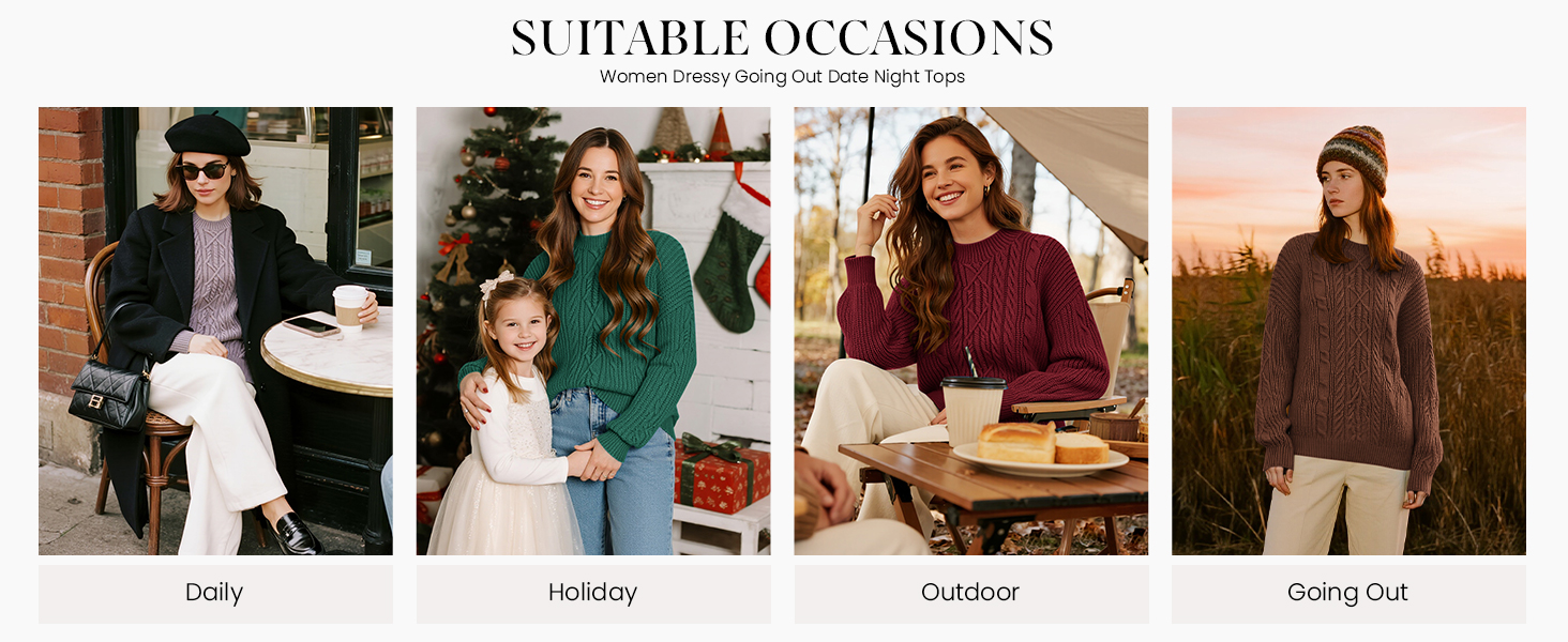 womens holiday tops, chunky cable knit sweater, women new years eve outfits