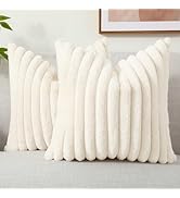 decorUhome Faux Fur Throw Pillow Covers 18x18 Set of 2, Decorative Soft Plush Striped Couch Pillo...