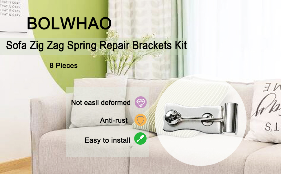 BOLWHAO 8 PCS Sofa Zig Zag Spring Repair Brackets Kit, Sofa