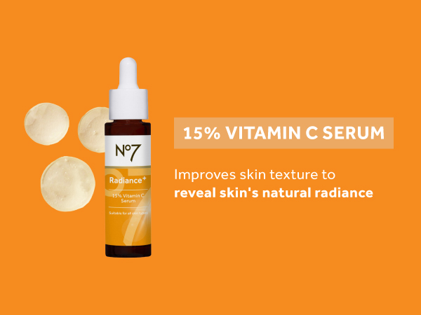 no7 skincare radiance+ 15% vitamin c serum reveals skin's natural radiance