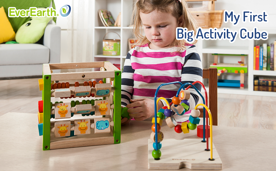 My First Learning Bead Maze Cube Activity Center by Kid&#39;s Destiny [並行輸入品] 8 x 8 Inch Wooden Learning Bead Maze Cube 5 in 1 Activity