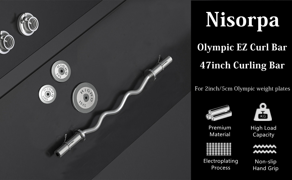 Nisorpa 47inch Olympic EZ Curl Bar Weight Lifting Barbell Bar with Non