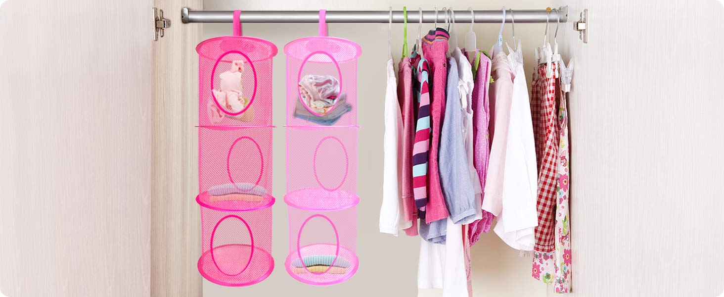 LIVEHITOP 3PC Toys Storage Hanging Mesh Basket Chest, Soft Teddy Hammock Collapsible Net 3 Tier