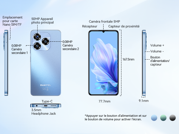 OUKITEL C50 本体 Android14 128GB ゲーミングスマホ OUKITEL C50 Smartphone Pas Cher Android 14, 24GO+128GO/1TO