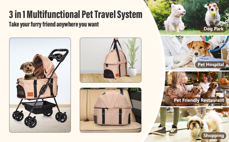 SKISOPGO Pet Stroller for Small Dogs Cats, 3in1 Dog