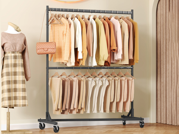 Amazon.com: Hoctieon Double Rod Z Rack, Rolling Clothes