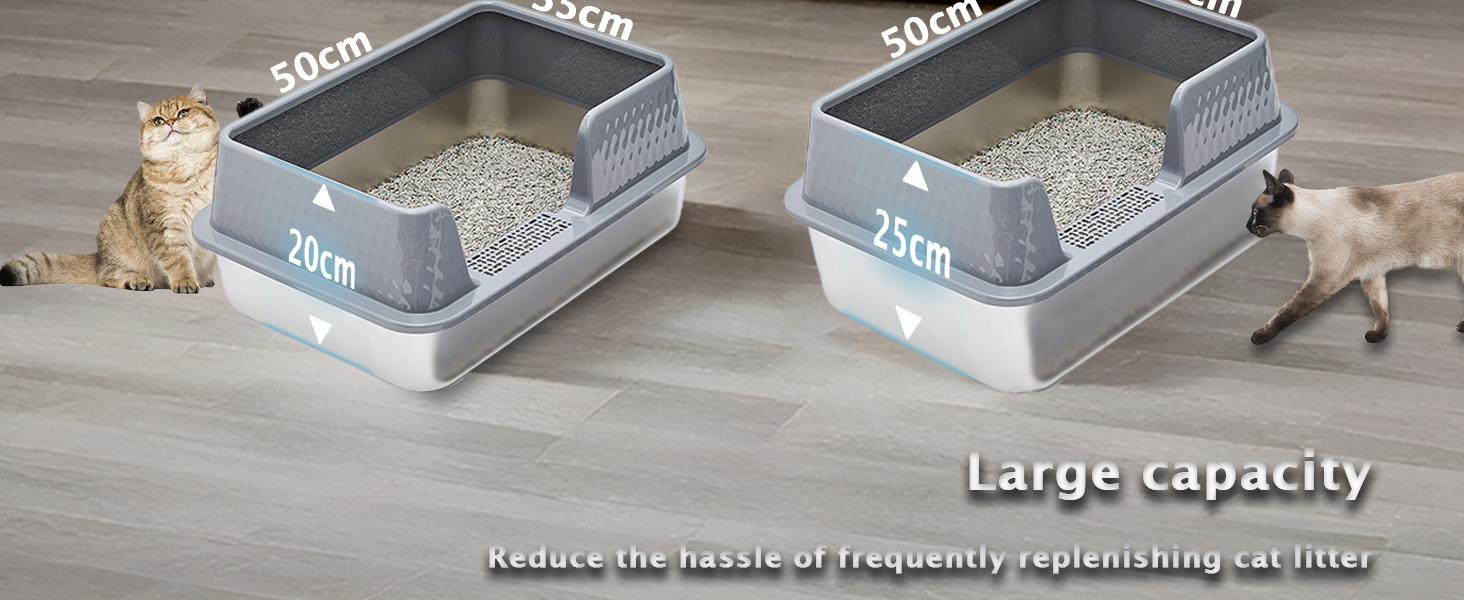 Pawsayes Stainless Steel Cat Litter Box with Lid for All Cats Extra Large Cat Litter Trays with 10cm Anti-Splash High Wall Sided Enclosure Cats Litter Tray (50x35x20 cm) (Transparent) 13 Stainless Steel Cat Litter Box Large