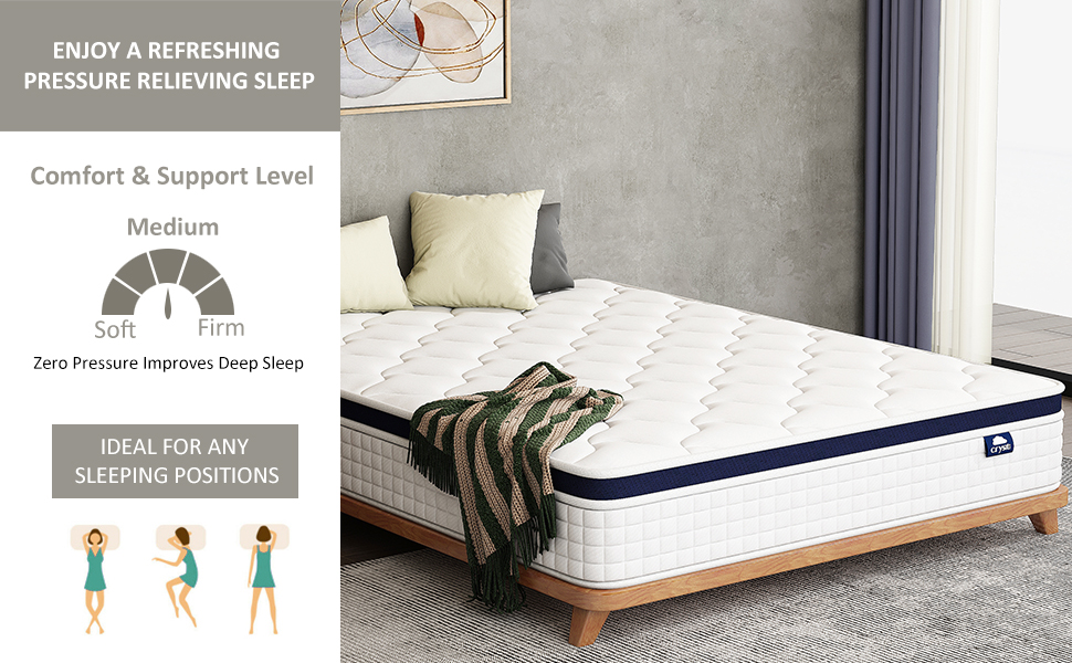 Queen Size Mattress in A Box, Crystli 10 Inch Hybrid Mattress with Zero