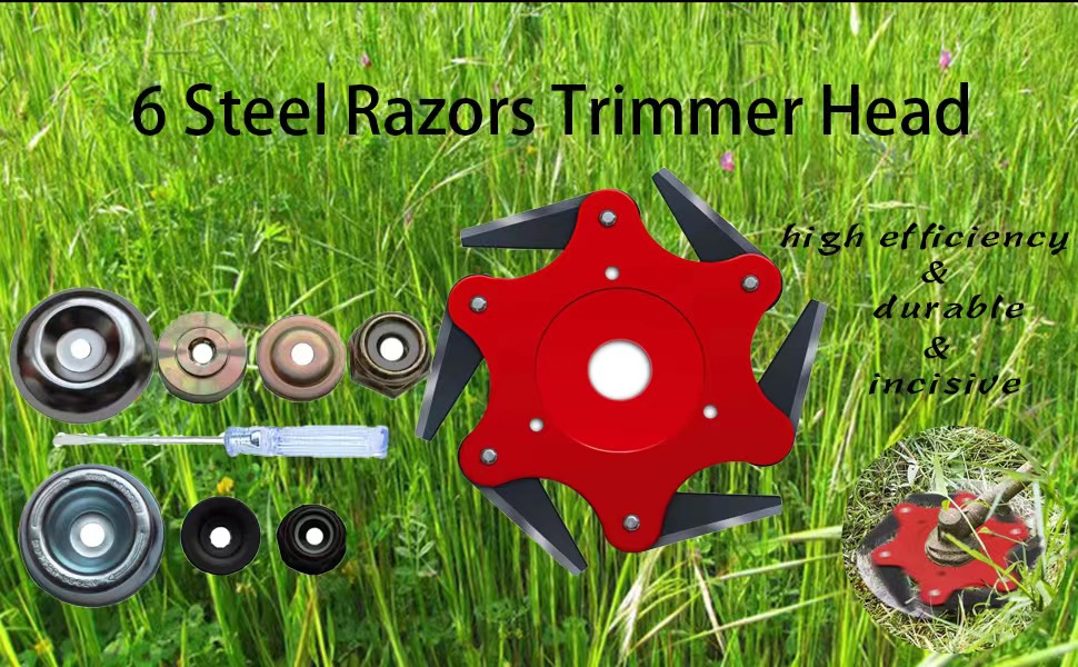 Iswawo Steel Trimmer Head, Universal Weed Eater Blades 6 Steel Razors 65Mn