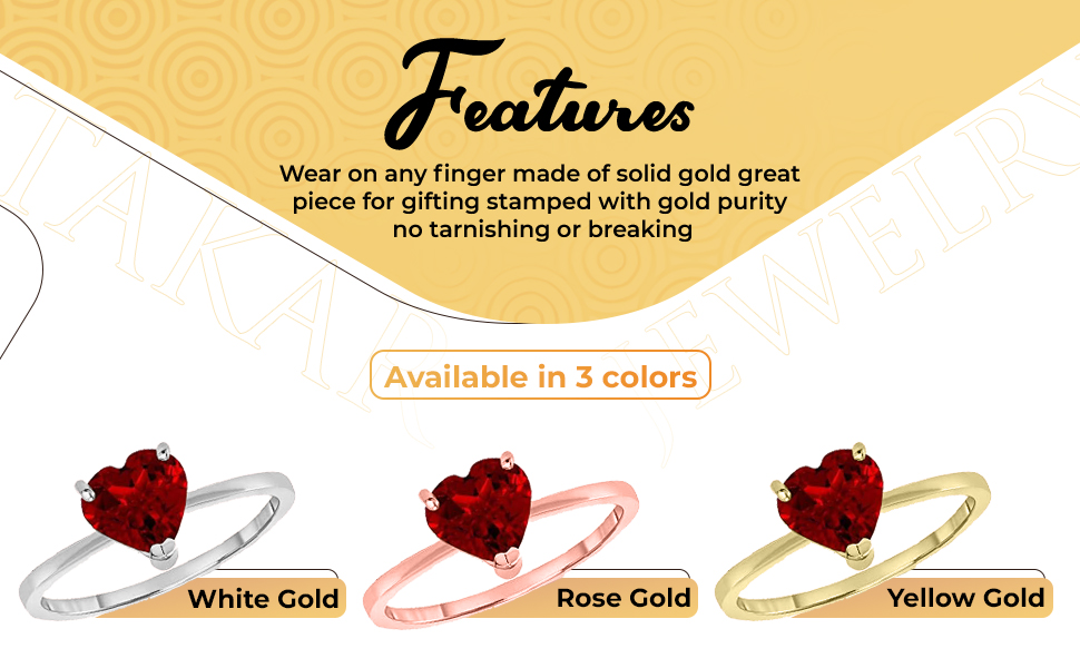 Takar 10K Gold Ring For Women, 7mm Solitaire Heart