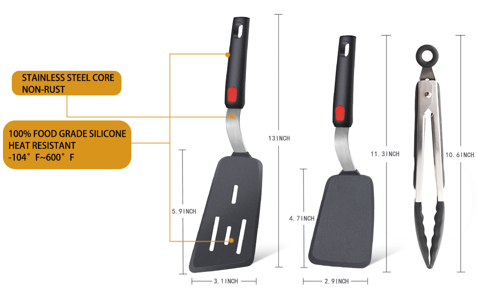 Beijiyi Silicone Spatula Turner Set, 3Pack Heat Resistant