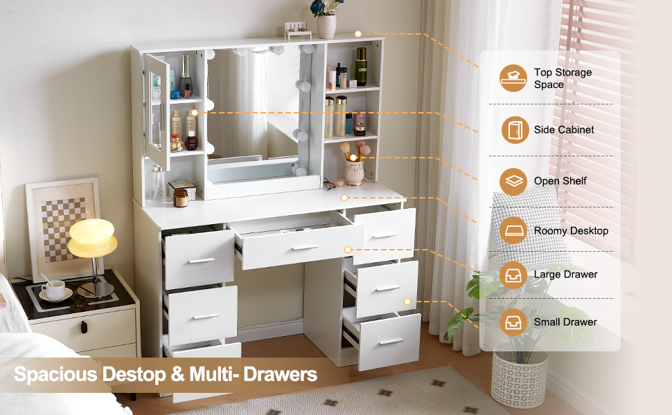 Puselo Dressing Table Vanity Table with Mirror and Lights, Large Makeup