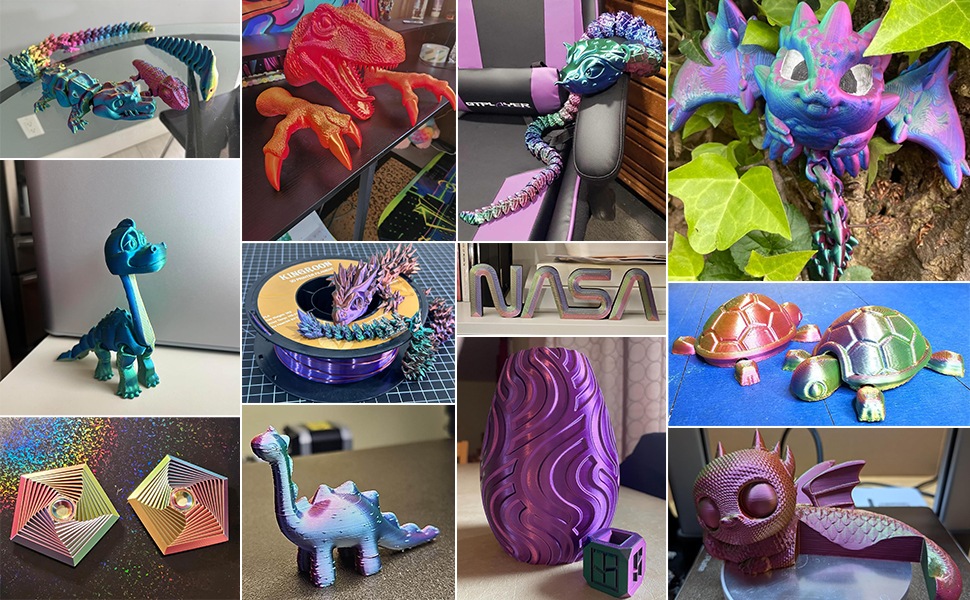 Kingroon PLA Filament, Triple Color Silk PLA Filament 10 Rolls, 10kg Spool(22lbs), 1.75 mm, Dimensional Accuracy +/- 0.03 mm, 10 Different Triple Colors 21 Kingroon filament