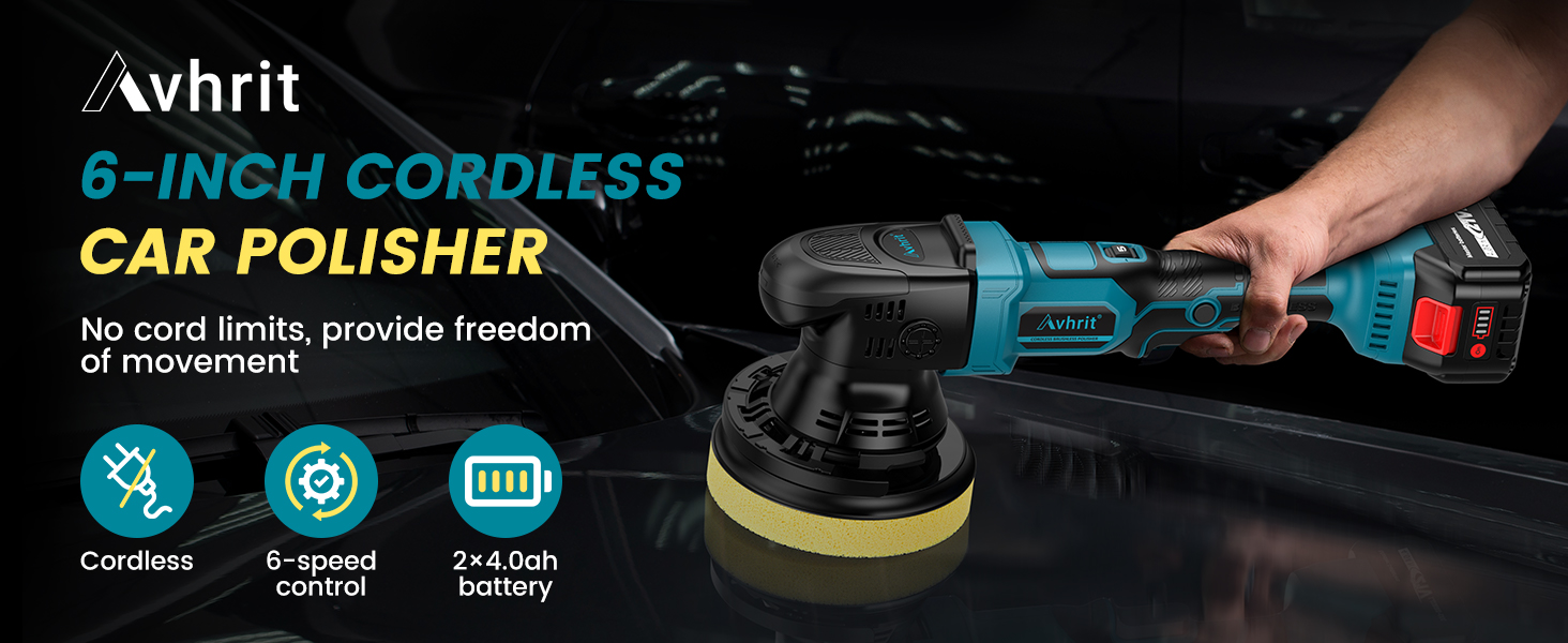 Avhrit Cordless Car Buffer Polisher, Brushless 6 Inch Portable Buffer Polisher Kit