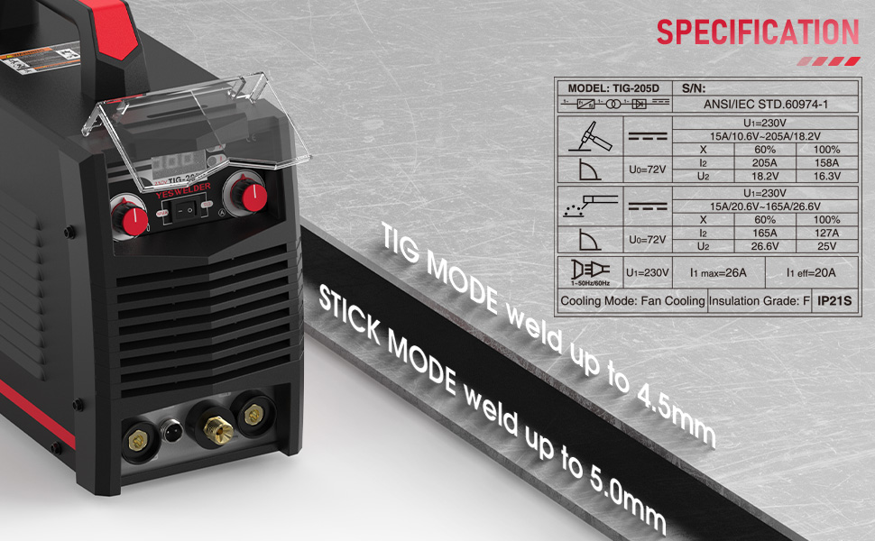 Poste à Souder 205Amp 230V TIG/ARC 2 En 1 HF TIG Convertisseur DC IGBT MMA Avec Pédale De Commande YESWELDER 14 1