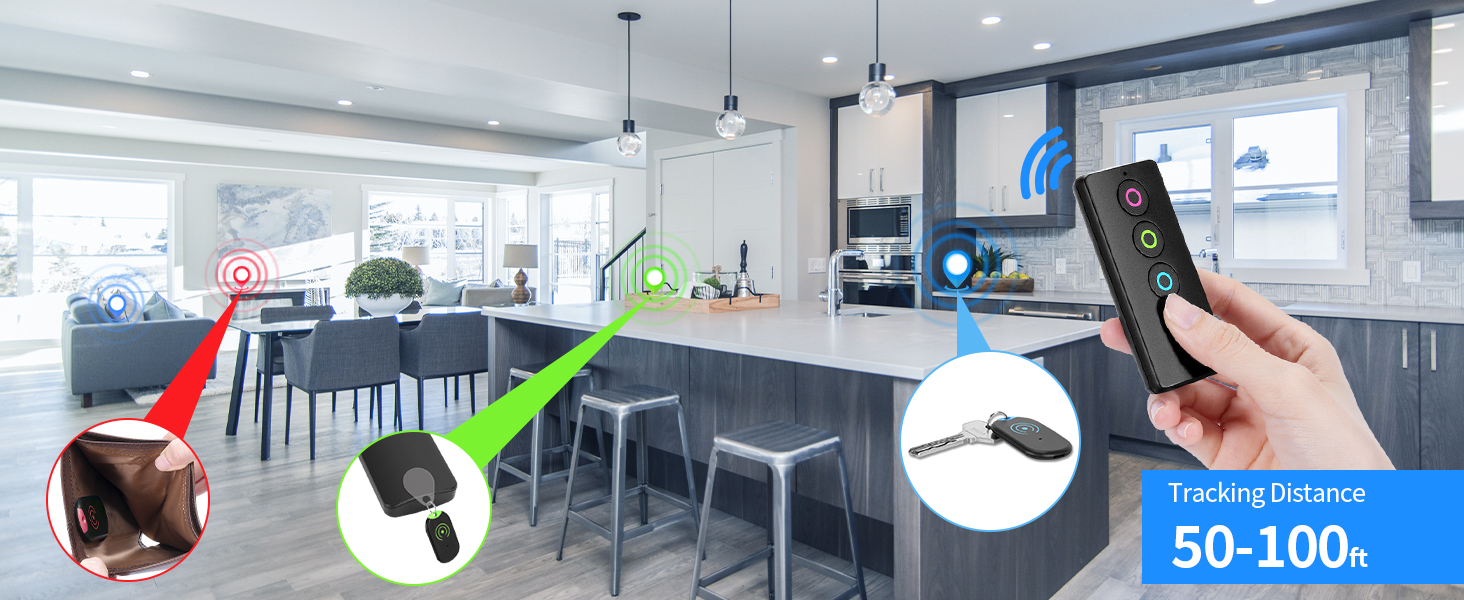 Esky Ultra Slim Key Finder, TV Remote Finders Locator with 80dB Sound 6 Receivers Wallet Trackers