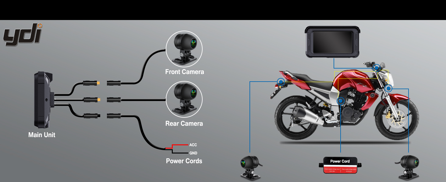 ydi mc10 android auto motorbike dash cam with carplay 