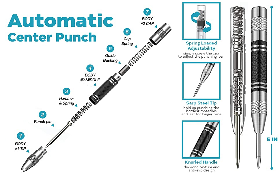 2 Pack Automatic Center Punch ‎CTDMJ Spring Loaded Center Punch