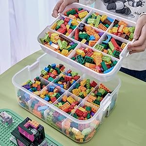 Stackable Toys Organizer Storage Case, Stackable Storage Container with 2 Layer 32 Big Compartments