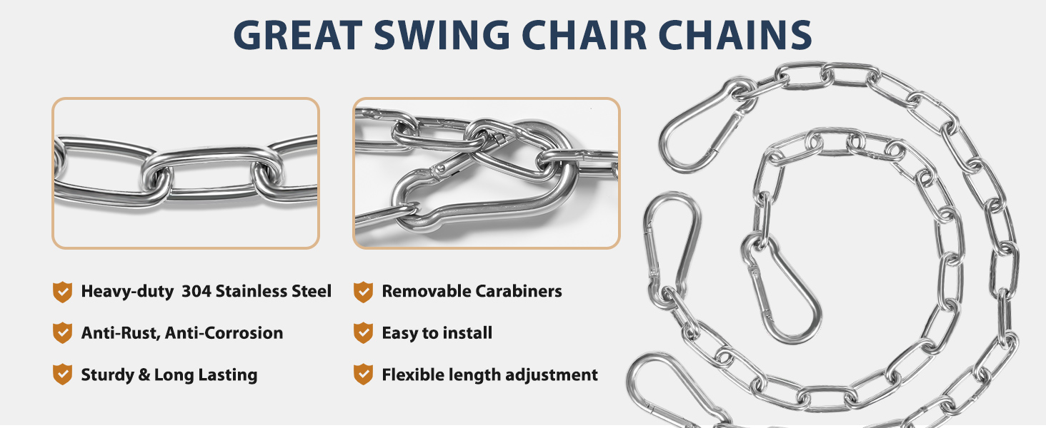 KOMUSMO 2 Pack Hanging Chair Chain with 4 Carabiners, 26in Stainless Steel Heavy Duty, 440LB Capacity, Playground Swing Set Hanging Kits Hardware for Hammock Swing Punching Bags Sandbag Boxing 16 punching bag chain