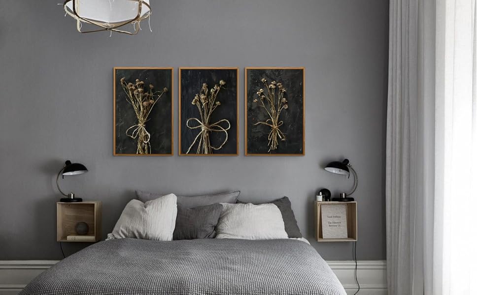 FDYCKVIP Moody Botanical Framed Canvas Wall Art Set of 3